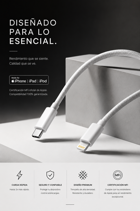 Cable USB-C a Lightning trenzado Certificado MFI