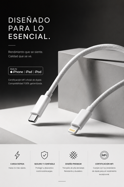 Cable USB-C a Lightning trenzado Certificado MFI